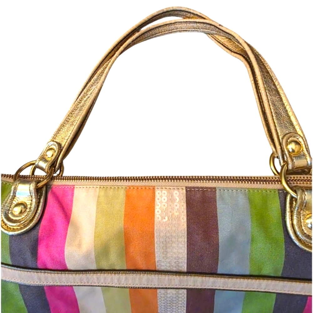 COACH Legacy Poppy Colorful Striped Sequin Large Glam Boho 19021 Tote - Picture 6 of 15